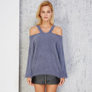 Winter Sexy Off The Shoulder Solid Color Knit Sweater