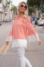 Load image into Gallery viewer, Off Shoulder Lace Splice Long Sleeve Tops Blouse