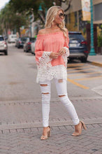 Load image into Gallery viewer, Off Shoulder Lace Splice Long Sleeve Tops Blouse