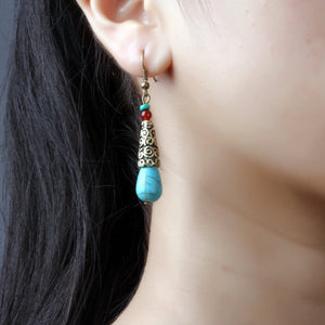 Ethnic style Tibetan Handmade retro agate pine Stone Earrings simple and elegant Earrings