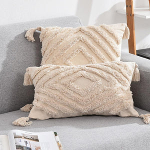Tassels Decorative Cushion Cover 45x 45cm/30x50cm Beige Sofa Pillow Case Cover Handmade Home Decoration for living Room Bed