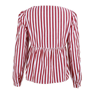 Tops Womens new arrived Casual Striped V-Neck Full sleeve  Shirt brief t-shirt