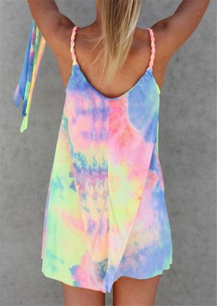 Colorful Tie Dye Twist Summer Strap Sleeveless Mini Dress