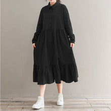 Load image into Gallery viewer, Vintage Corduroy Shirt  Dress Women Sundress  Spring Casual Long Sleeve Ruffle Vestidos Female Button Midi Robe
