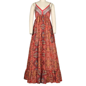 Woman's Boho Dress V-Neck Sleeveless Spaghetti Strap Long Dress