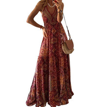 Load image into Gallery viewer, Woman&#39;s Boho Dress V-Neck Sleeveless Spaghetti Strap Long Dress