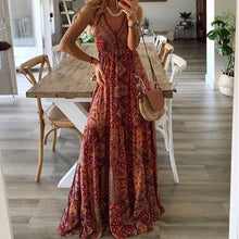 Load image into Gallery viewer, Woman&#39;s Boho Dress V-Neck Sleeveless Spaghetti Strap Long Dress