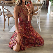Load image into Gallery viewer, Woman&#39;s Boho Dress V-Neck Sleeveless Spaghetti Strap Long Dress