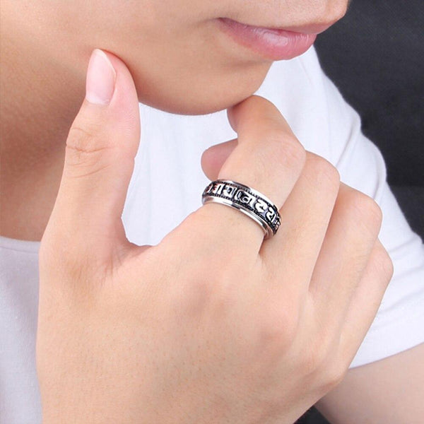 Vintage Tibetan Om Mani Padme Hum Men Rotating Fashion Men's Titanium Steel Rings for women Retro Six-Word Mantra Sutra Ring