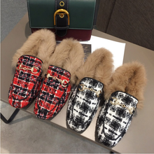 Load image into Gallery viewer, Faux Fur Gingham Winter Shoes