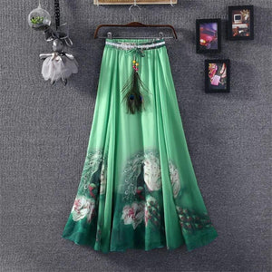 Print Floral Boho Style Long Skirt Huge Hem Chiffon Bohemian Skirt - 4