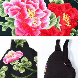 Women Chest Bag Tibetan Ethnic Style Hand Embroidery Pretty Flowers Casual Canvas Travel Shoulder Crossbody Bag