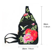 Load image into Gallery viewer, Women Chest Bag Tibetan Ethnic Style Hand Embroidery Pretty Flowers Casual Canvas Travel Shoulder Crossbody Bag