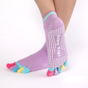 Women Sports Colorful Yoga Socks Hot Fitness And Pilates Cotton Socks Rainbow Workout Anti Slip Toe Socks Breathable Purple