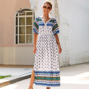 Women Summer Boho Floral Maxi Print Dress