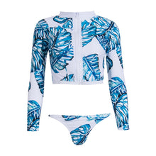 Load image into Gallery viewer, Women&#39;s Swimming Suit Tropical Plant Floral Print Split Bikini 2019 Long Sleeve Bodysuits Swimsuit Briefs Two Piece Swimwear Set