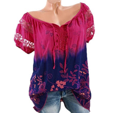 Load image into Gallery viewer, Womens Lace Blouses Summer Short Sleeve Tops Loose Shirt