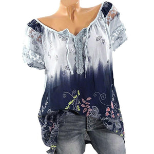 Womens Lace Blouses Summer Short Sleeve Tops Loose Shirt