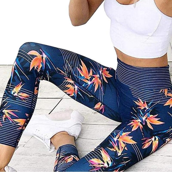 Yoga Pants Women's Fitness Sport Leggings Stripe Printing Elastic Gym Workout Tights S-XL Running Trousers Plus Size