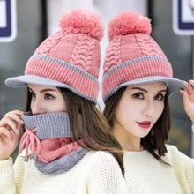 Load image into Gallery viewer, Winter Beanie Hat Scarf and Wind Proof Set 3 Pieces Thick Warm Knit Cap For Women