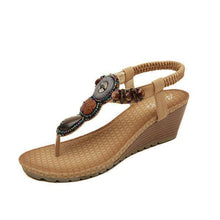 Load image into Gallery viewer, Bohemian Bead Clip Toe Elastic Wedge Heel Beach Flip Flops Sandals