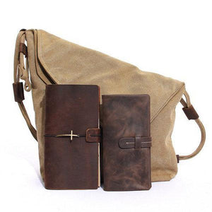 Ekphero Women Vintage Messenger Bag Genuine Leather Canvas Crossbody Bag Tribal Rucksack
