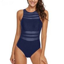 Load image into Gallery viewer, Black Mesh One Piece Swimsuit 2021 Swimwear Women Sexy High Neck Bathing Suit Women Backless Plus Size Swim Wear XXL