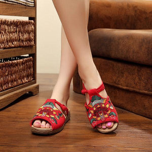 Embroidery Pattern National Wind Hollow Out Slip On Flat Sandals