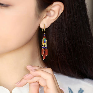 Ethnic Style Retro Red Agate Tassels Fashion Sense Earrings