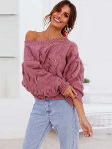Solid Color Off The Shoulder Loose Casual Knit Sweater