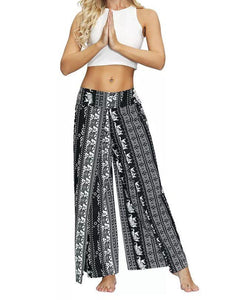 Ethnic style elegant split wide leg pants women loose fitness yoga pants-2