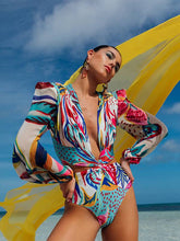 Load image into Gallery viewer, One-piece long-sleeved bikini deep V high-waist openwork swimsuit woman