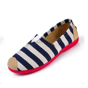 Stripe Canvas Flat Slip On Loafers