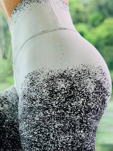 Fashion Black White Gradient Digital Printed Leggings Push Up Workout Women High Waist Elastic Fitness Pants Leggings