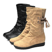 Load image into Gallery viewer, Big Size Pure Color Lace Up Mid Calf Flat Knight Boots