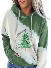 Load image into Gallery viewer, Women&#39;s Merry &amp; Bright Christmas Tree Print Tie-Dye Hoodie