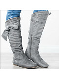 Load image into Gallery viewer, Plain Flat Velvet Round Toe Date Outdoor Thigh High Flat Boots