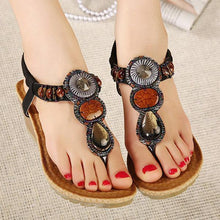 Load image into Gallery viewer, Bohemian Bead Clip Toe Elastic Wedge Heel Beach Flip Flops Sandals