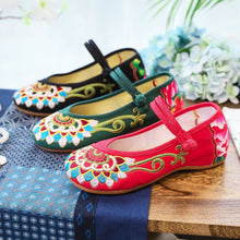 Load image into Gallery viewer, Canvas embroidered cloth shoes women&#39;s shoes single shoe one-line buckle low heel