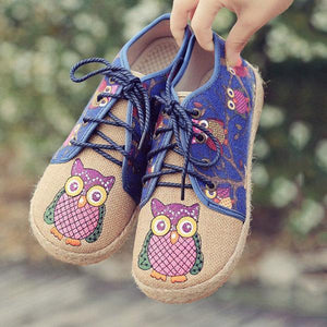 Pattern Owl Cute Colorful Cloth Lace Up Shoes
