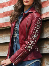 Load image into Gallery viewer, Womens Solid Lapel Zip Fake Leather Coat Ladies Long Sleeve Jacket Coat Studs Short Oversized Irregular Outerwear