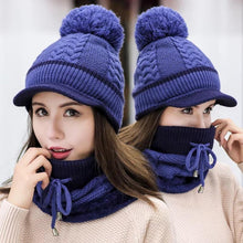 Load image into Gallery viewer, Winter Beanie Hat Scarf and Wind Proof Set 3 Pieces Thick Warm Knit Cap For Women