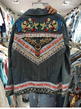 Load image into Gallery viewer, National Wind Thai Heavy Duty Embroidery Stitching Flow Su Loose Long-sleeved Denim Jacket