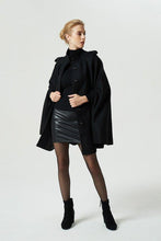 Load image into Gallery viewer, Solid Color Black Coat Single-breasted Bat Sleeve Standing Collar Cloak Woolen Coat