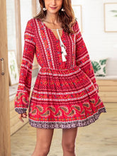 Load image into Gallery viewer, Bohemia Long Sleeve V-neck Floral Tassel Mini Dress