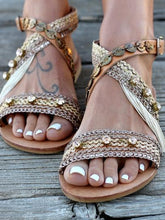 Load image into Gallery viewer, Boho Metal Decoration Flat Bottom Hollowed Casual Plus Size Beach Sandals Shoes