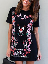 Load image into Gallery viewer, Women Floral Short Sleeve Boho Black Mini Dress