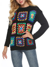 Load image into Gallery viewer, Boho Handmade Square Pattern Knit Stiching Sweater