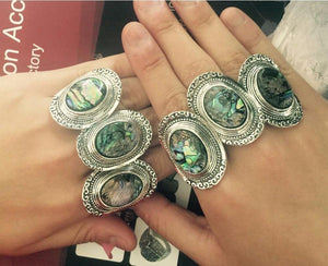 Bohemia Green Stone Vintage Women Zinc Alloy Shell Jewelry Ring