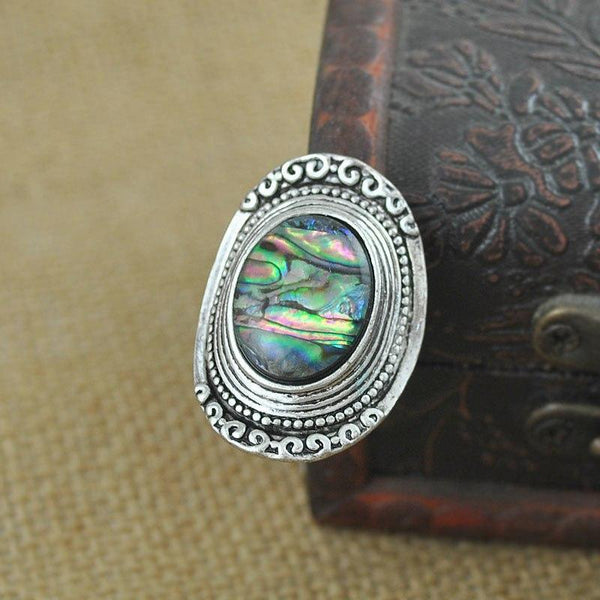 Bohemia Green Stone Vintage Women Zinc Alloy Shell Jewelry Ring